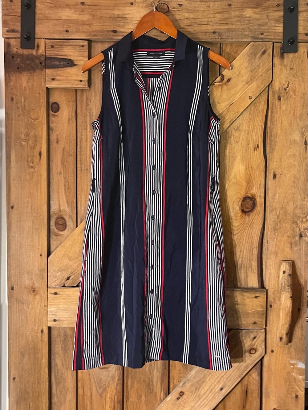 Tommy Hilfiger Navy Red & White Striped Sleeveless Shirt Dress – Size S/P